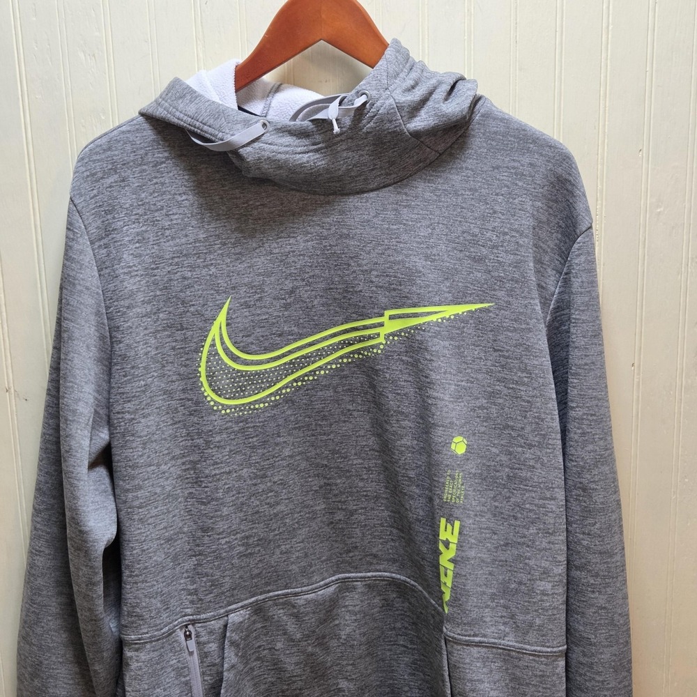 Nike Hoodie Mens XL Gray Therma-Fit Pullover Fleece Swoosh Graphic Athletic